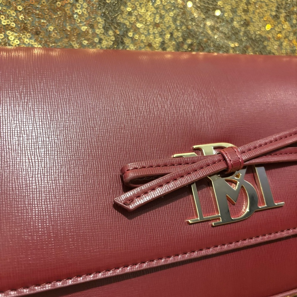 NWT Badgley Mischka Burgundy Clutch with Gold-Toned Emblem